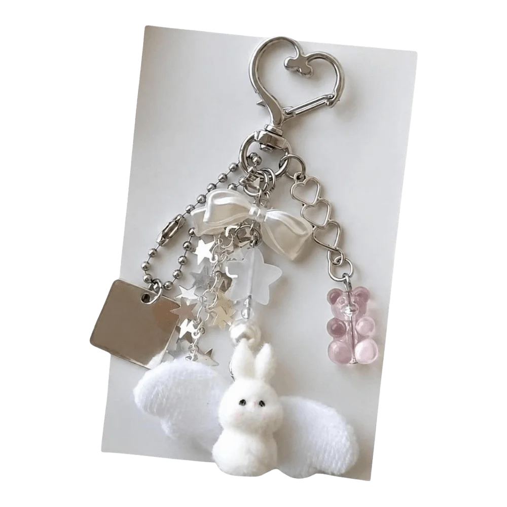 Beaded Design Phone Charms Pendant Rabbit Shape Cases Included Bead Phone Charm Keychain Attachment Angel Wings Shape
