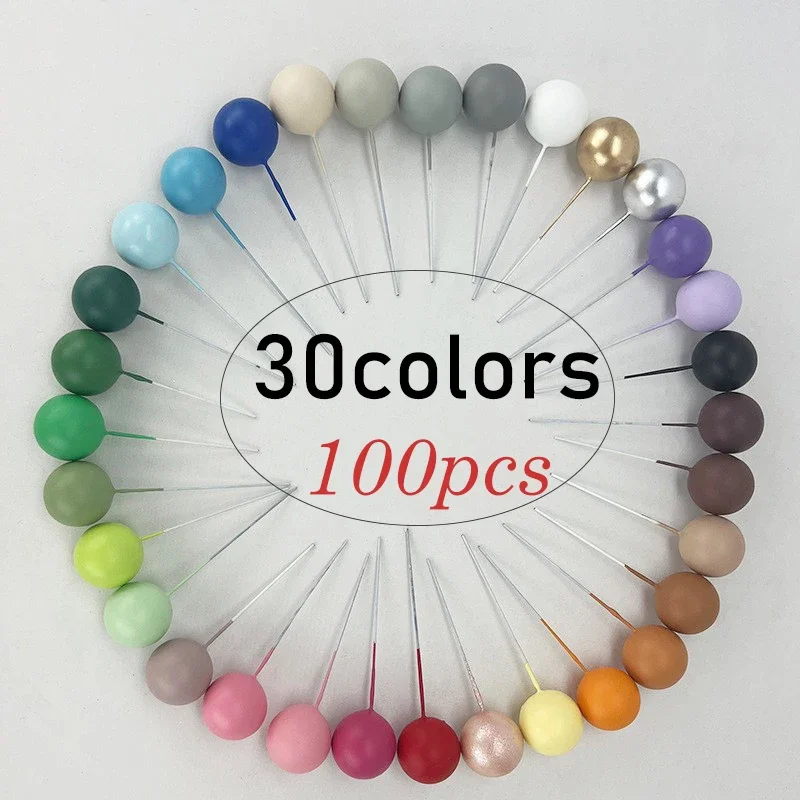 100Pcs Wholesale Balls Cake Toppers 2-4Cm Silver Pink Brown Boho Balls Cake Topper Birthday Party Wedding Baby Shower Cake Deocr