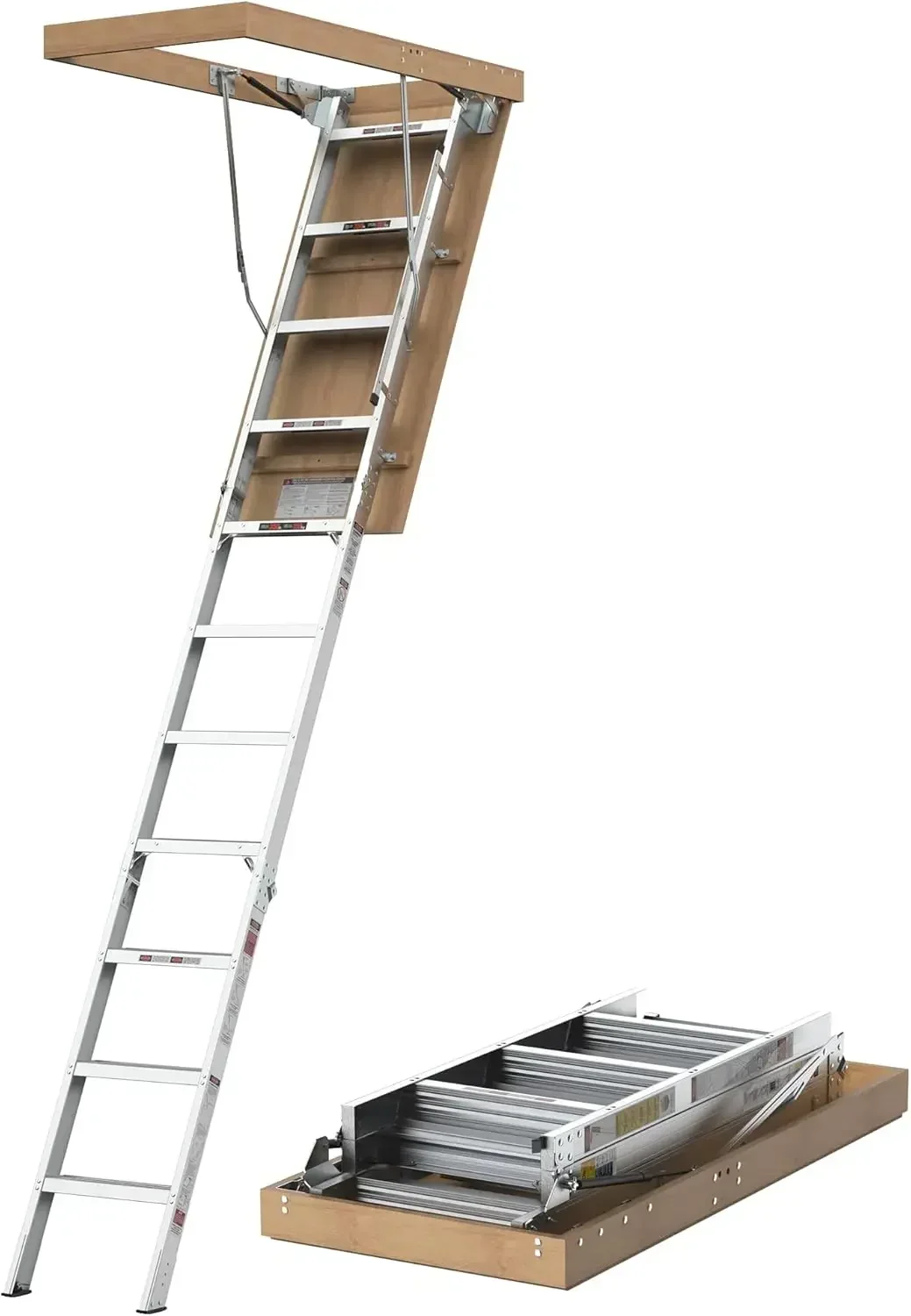 Attic Ladder Pull Down Loft Stairs Folding Ceiling Ladder for Attic Access Door, Manual Lifting, for 7'8