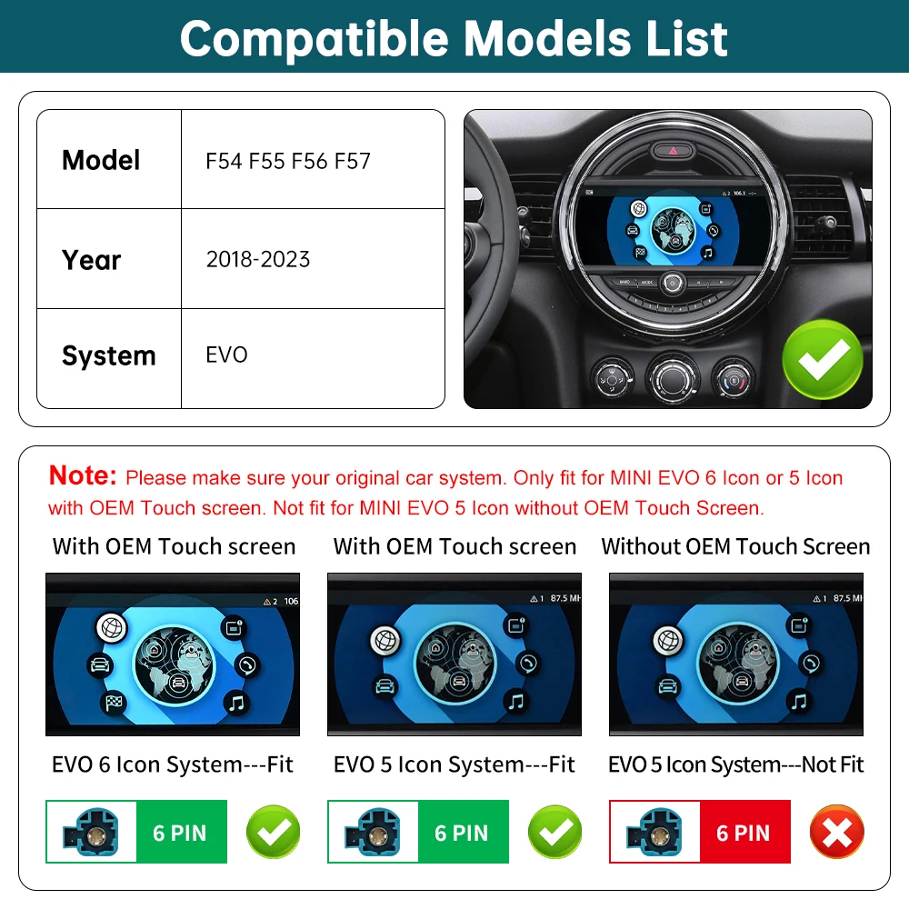 US For MINI Cooper John Cooper Works F54 F55 F56 F57 2018-2023 EVO RoadTop CarPlay wireless Android Auto Clubman Countrym
