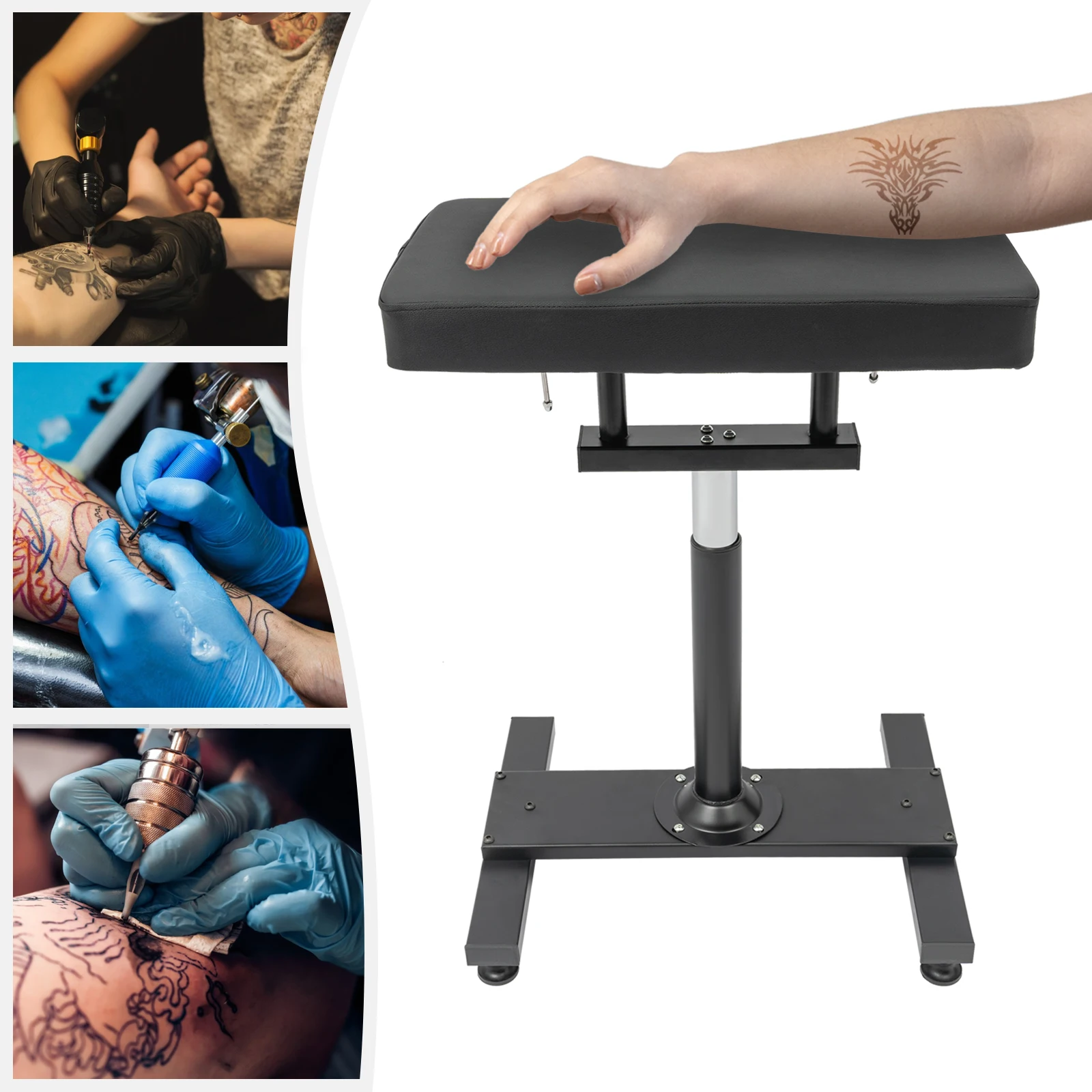 Professional Oversize Pad Armrest Tattoo Stand, Rotatable Soft Panel, Height Adjustable