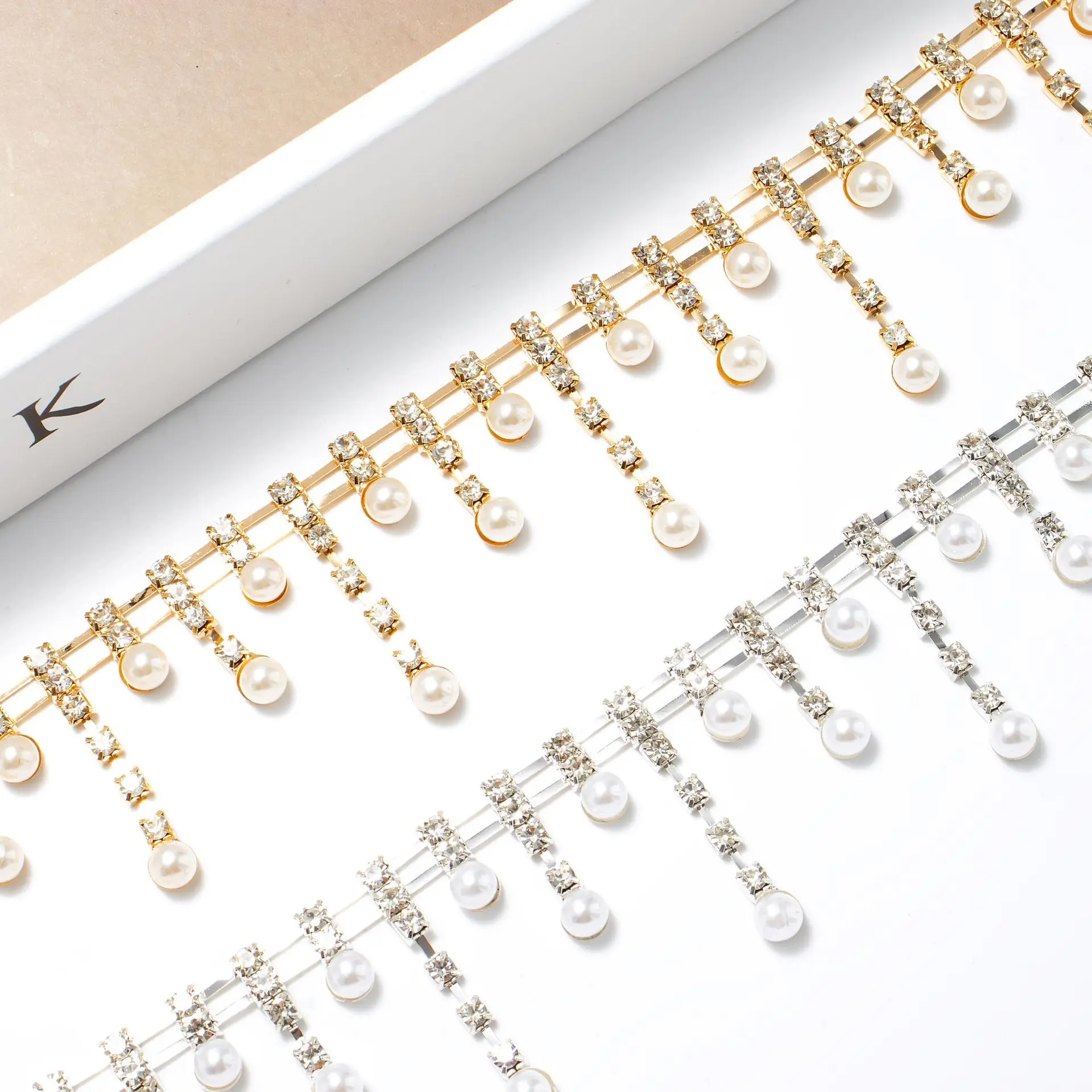 

Double Row Rhinestone Pearl Chain Welded Claw DIY for Wedding Dress Clothing Accessories Jewelry Making Supplies