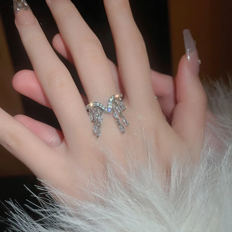 South Korea ins zircon tassel ring fashion luxury temperament index finger ring