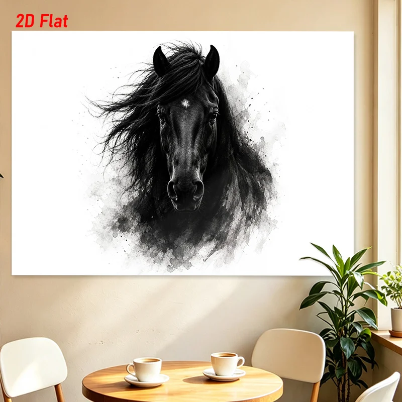 Black Horse Head Tapestry, Ink Splash Art Wall Hanging, White Background, Equestrian Decor, Living Room Bedroom Modern Cloth