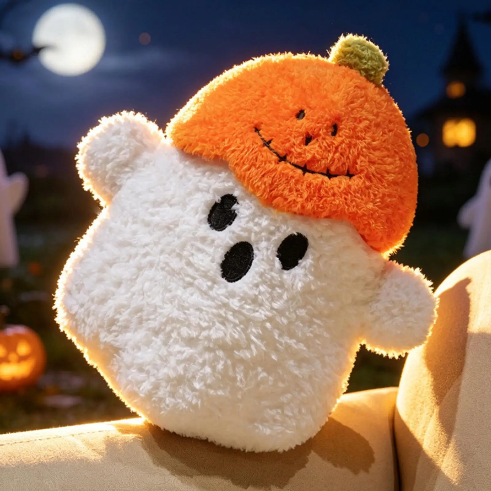 

Stuffed Ghost Plush Soft Halloween Hugging Figurine Halloween Figurine Doll For Home Office School Dorm Room Sofa Car Interior