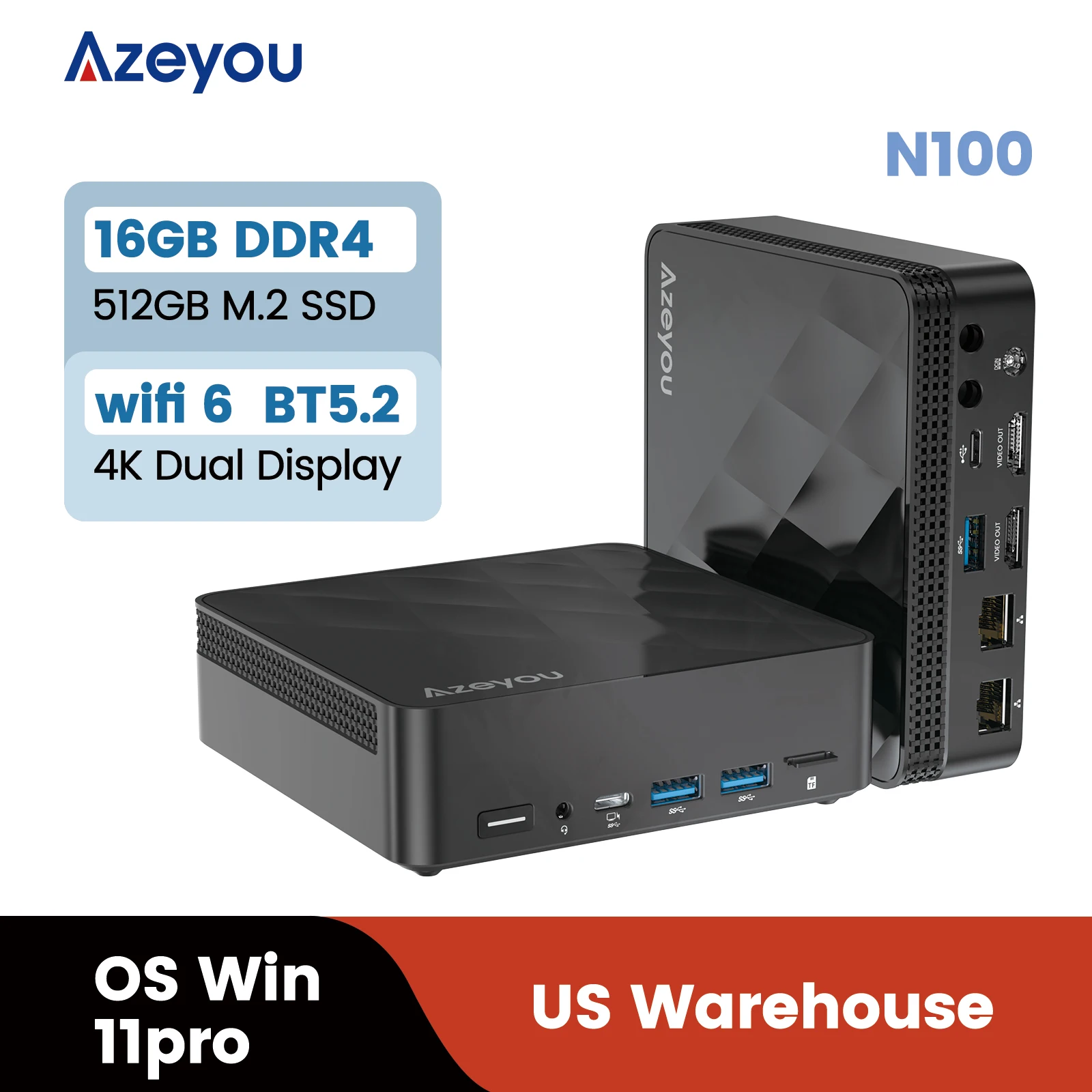 Mini PC, Intel 12a generazione Alder Lake - N100 (fino a 3,4 GHz), 16 GB DDR4 RAM 512 GB M.2 SSD, supporto computer desktop Doppio display 4K