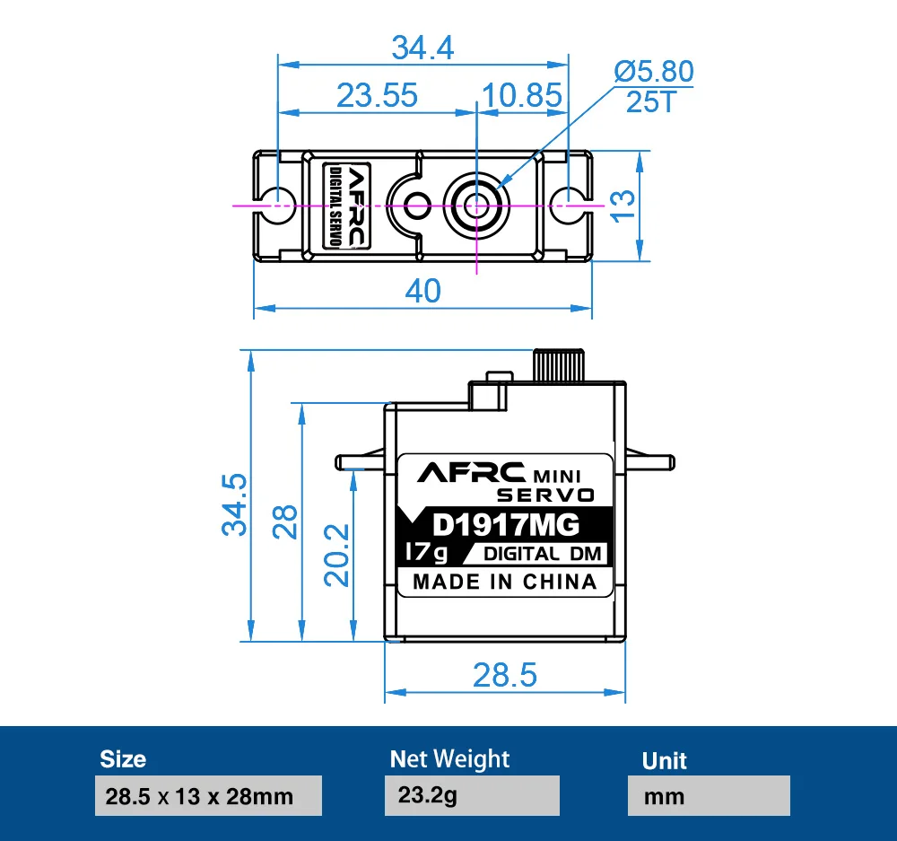 AFRC D1917MG 17g Mini Digital Servo mit Metallgetriebe für 1/16 1/18 1/24 RC-Autos, Starrflügler und Helikopter - Einzelpackung/Doppelpackung – Detail 5