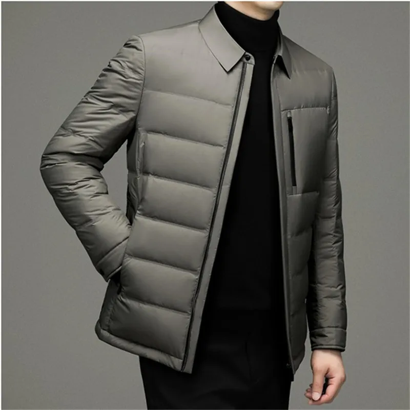 2022 Autumn Winter Down Jacket Men Grey Duck Down Coat Fashion Business Casual Warm Jacket Turn Down Collar Outerwear Men