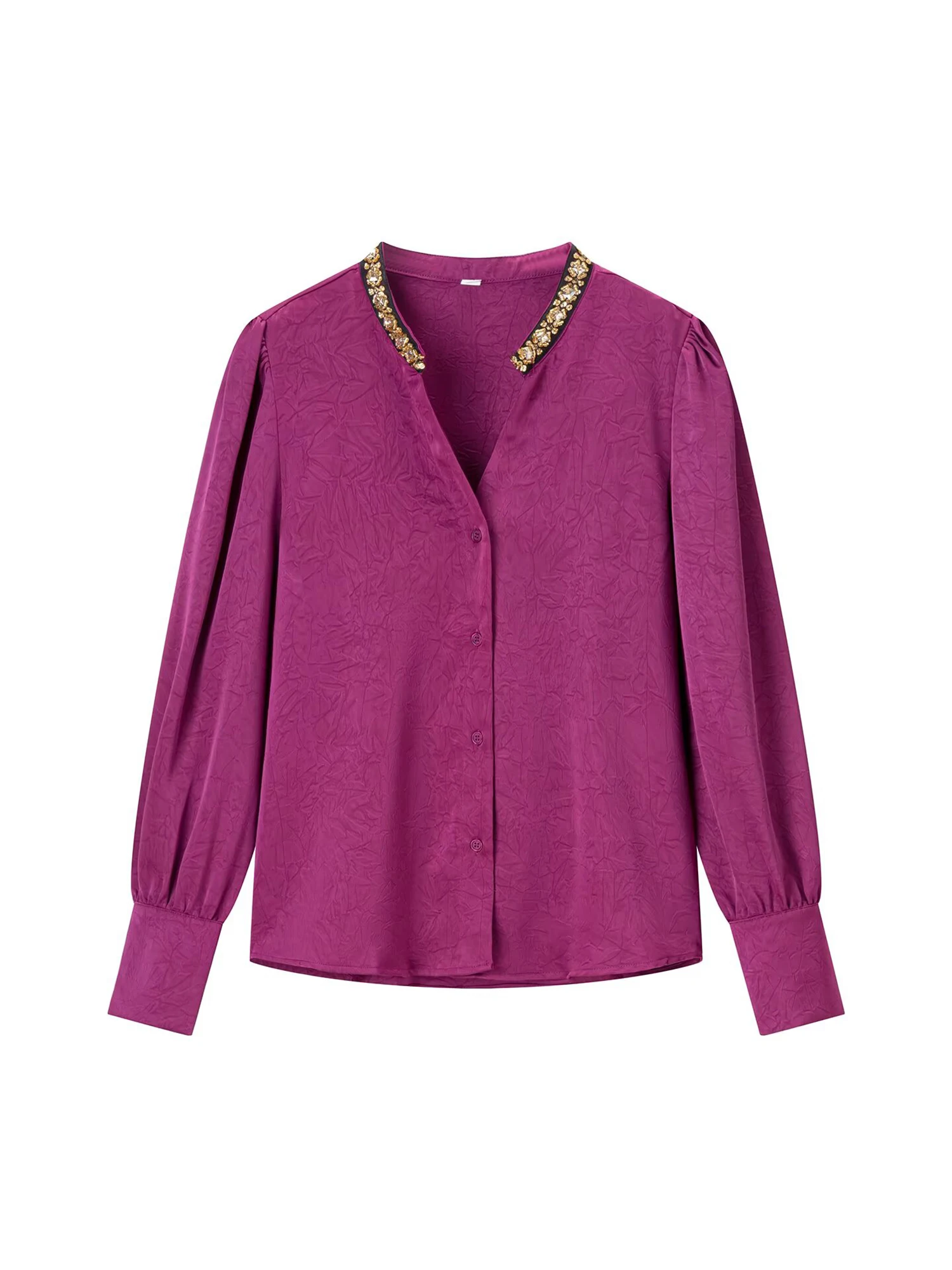 

Women's Rose Red V-Neck Shirts Blouses Vintage Elegant Aesthetic 2000s Long Sleeve Oversize Satin Shirt Clothes Spring Autumn