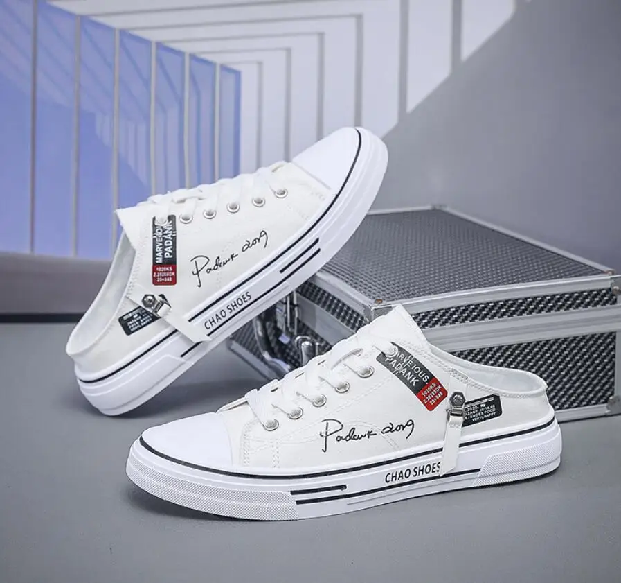 

Men's Summer Half Slippers Non-Slip Wear-Resistant Vulcanized Canvas Shoes Shallow Mouth Design for Comfortable Footwear