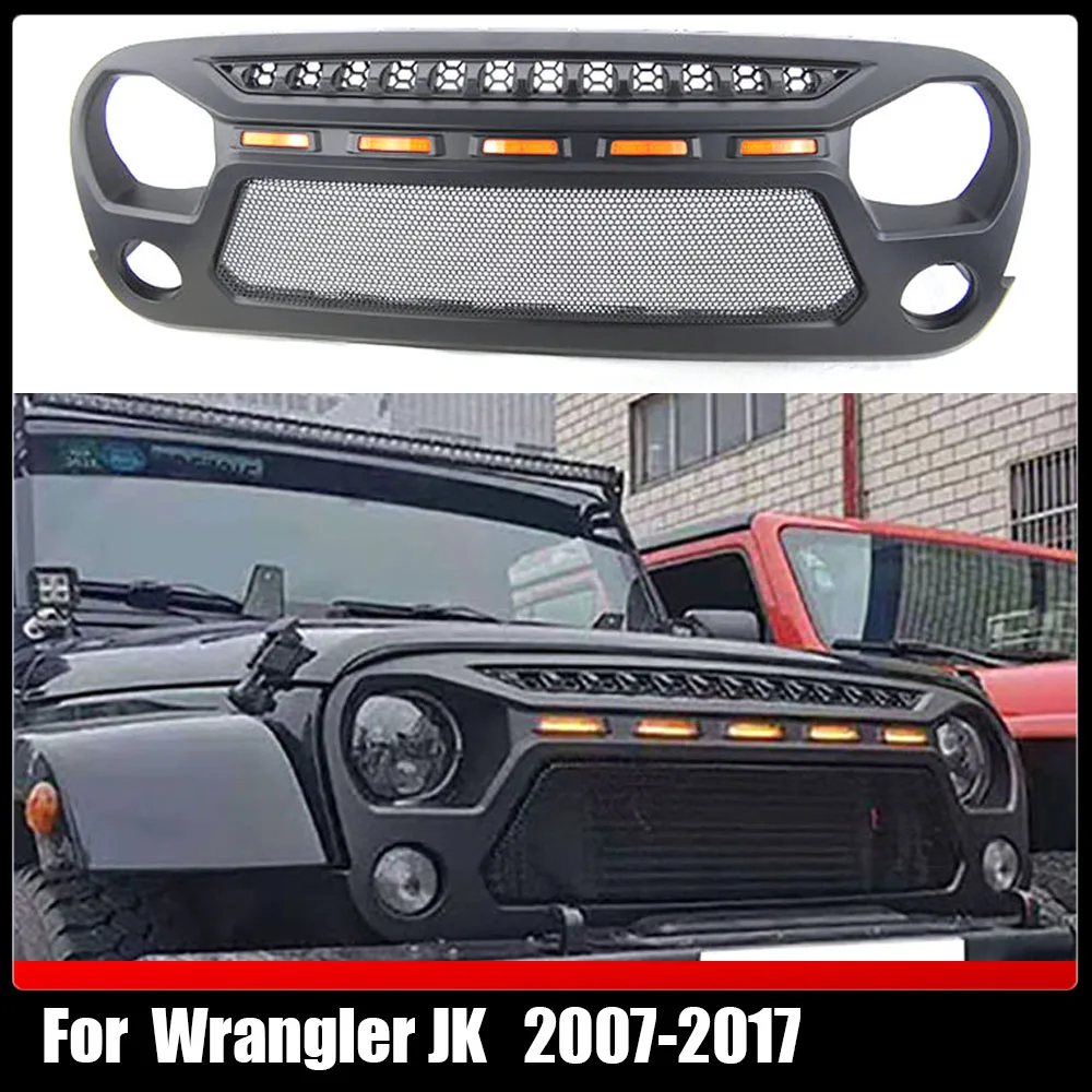 Car Racing Grills Bumper Mesh Modified Grill 4x4 Off Road Front Grille With LED Lights Accessories Fit For Wrangler JK 2007-2017