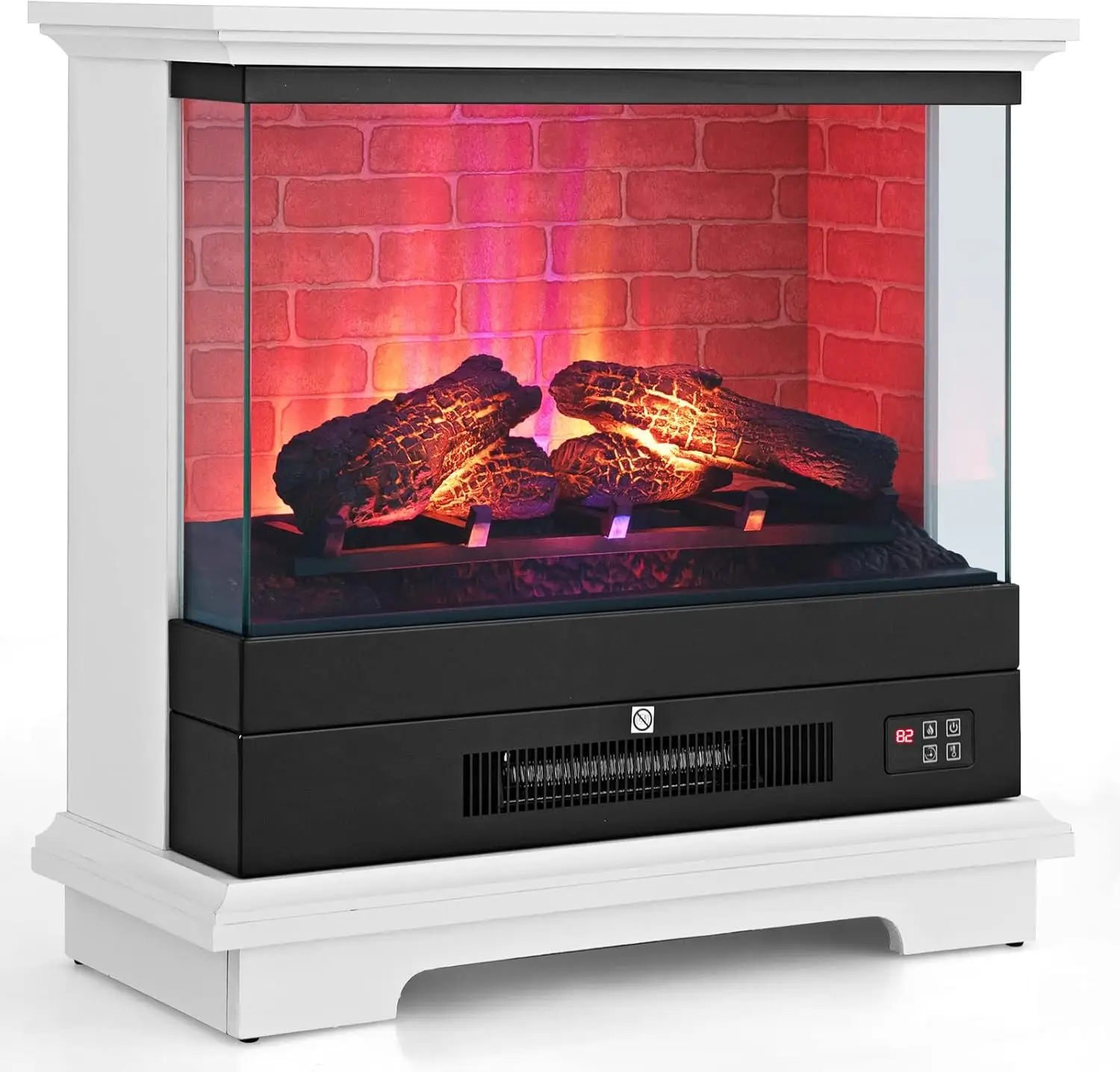 

27 Inch Freestanding Fireplace, 1400W Electric Fireplace Heater w/3-Level Vivid Flame & Thermostat Control, 0.5-6H Timing Fun