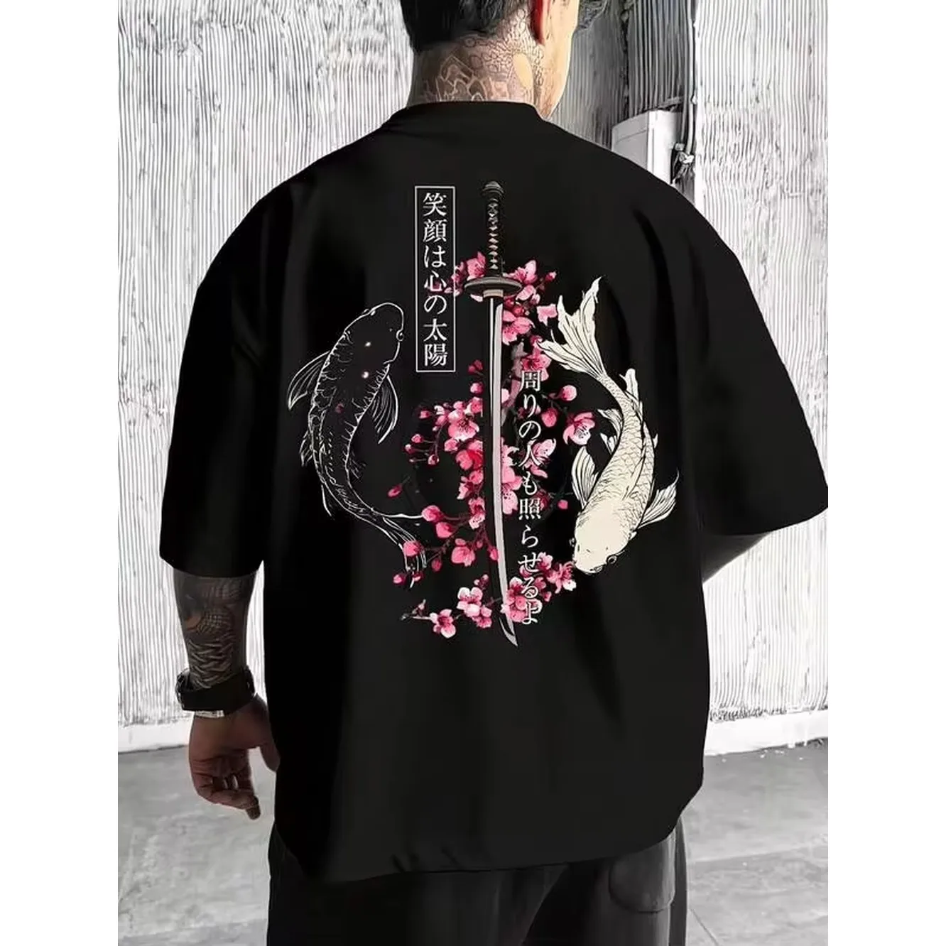 Men Japanese Samurai Sword Koi Fish Sakura Graphic T-Shirt Lightweight 100% Cotton Oversized Summer Tops Vacation Outfits Women Graphic Tee