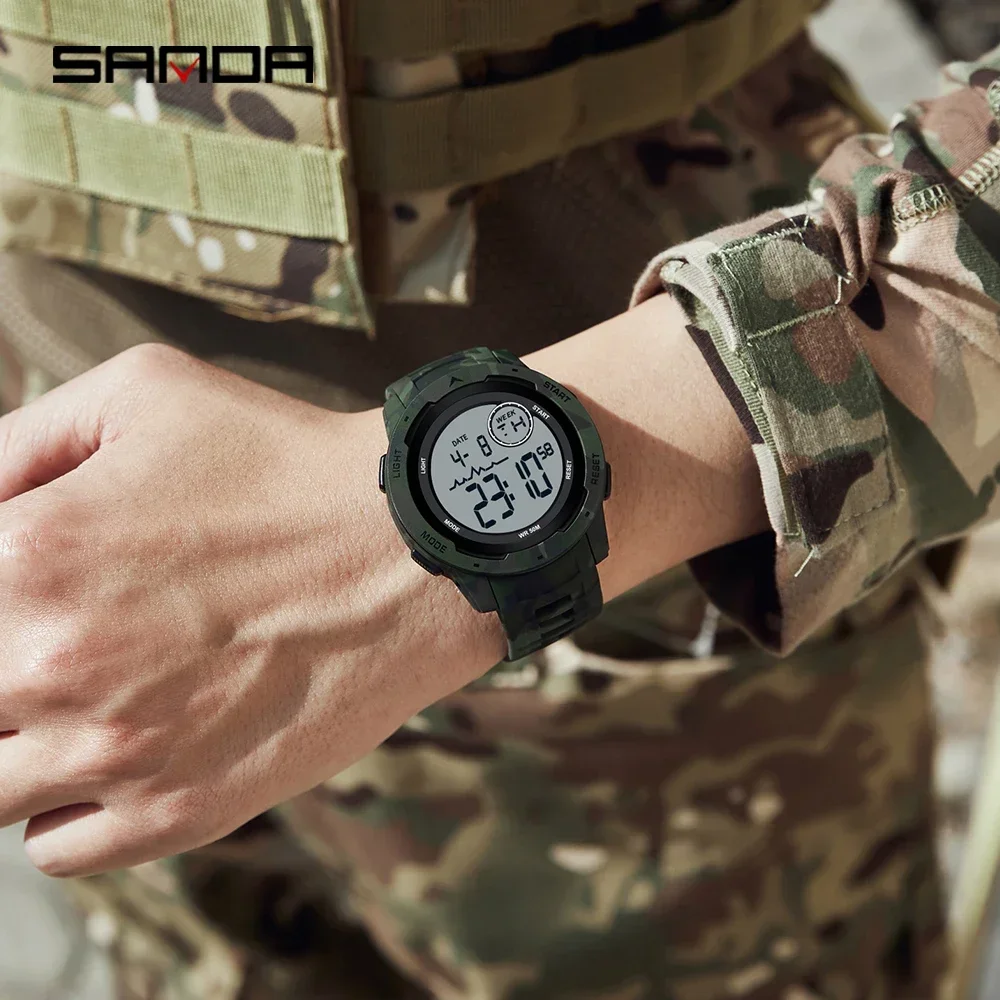 Fashion Sanda Top Brand 2185 Electronic Watch Camouflage Military Style Trend Cool And Dazzling Men\'s Multifunctional Waterproof