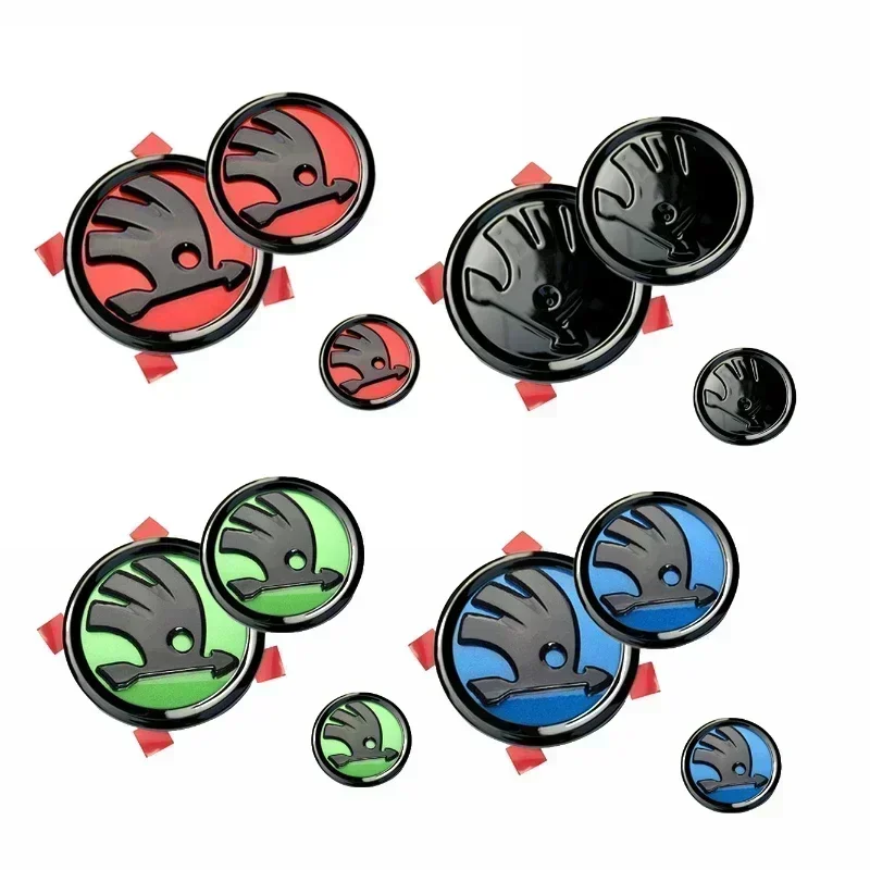 

for Skoda 3Pcs/Set Car Hood Rear Trunk Emblem Fabia Rapid Octavia Laura Superb Kodiaq Karoq Steering Wheel Logo Front Sticker