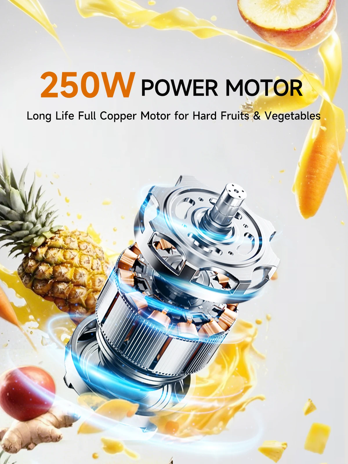 250W Slow Cold Press Fruit Juice Extractor, Anti-jam Reverse, Easy Clean, BPA-Free Quiet Household Vegetable Juicer