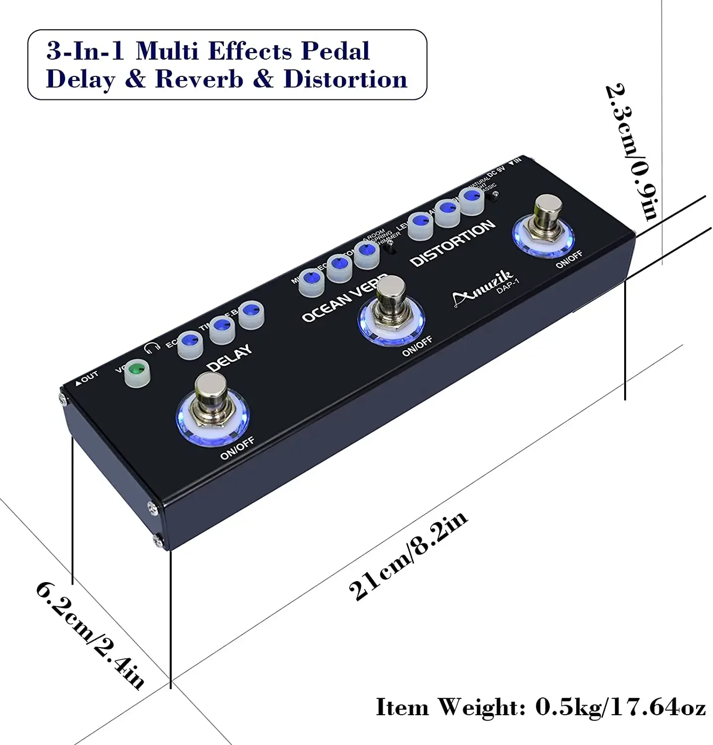 Rowin Multi Effect 3-In-1 Guitar Pedal Delay Reverb Rotator Effect Echo Chorus Overdrive Effect Delay Reverb Distortion Effects