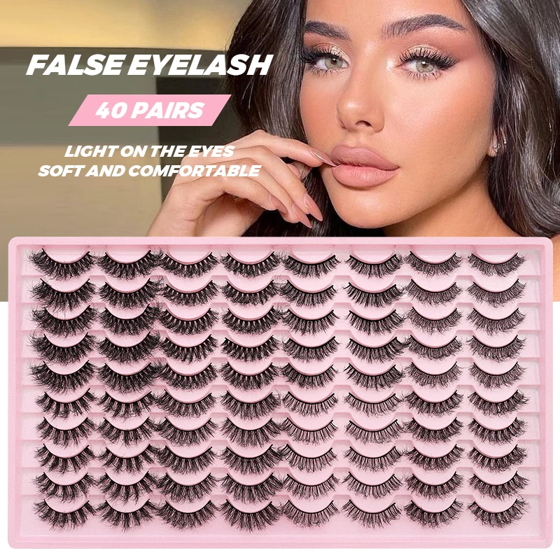 40 Pairs Mink Lashes Fluffy Soft Makeup Thick False Eyelashes Mixed Faux Mink Full Strip Lashes Extension Eyelashes Natural