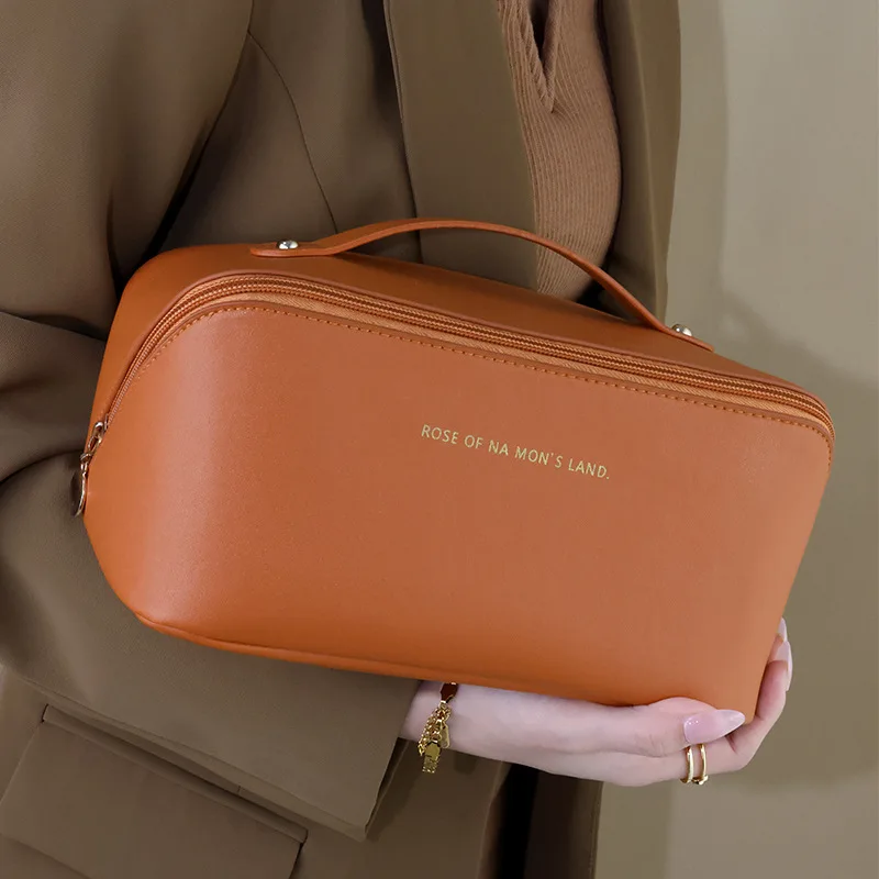 Grand sac à cosmétiques de voyage pour femmes, organisateur de maquillage en cuir, trousses de toilette féminines, étui à cosmétiques de grande capacité, pochette de rangement