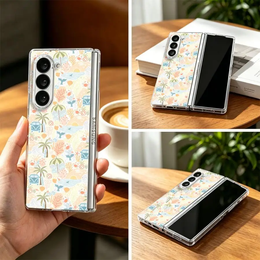 Case for Samsung Galaxy ZFold7 ZFold3 ZFold5 ZFold6 ZFold4 Z Fold 7 6 5 4 3 Hard Phone Cover Pastel Summer Beach