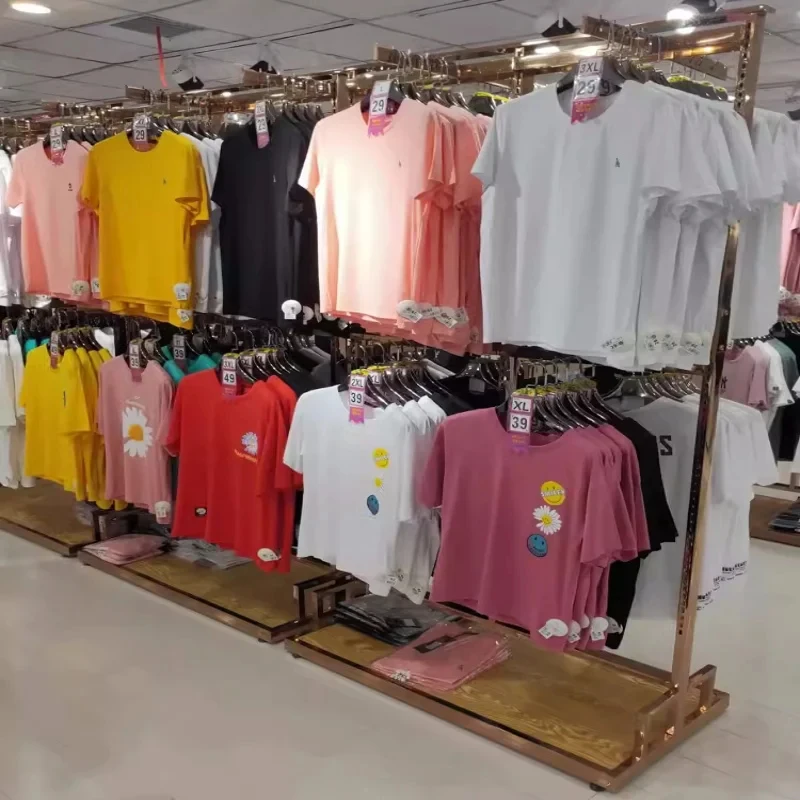 custom.Retail Stainless Steel Clothing Display Racks Double-layer Garment Shelves