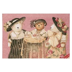 Amishop Top Quality Lovely Beautiful Counted Cross Stitch Kit Three Bears Bear Tea Time Party Bucilla 43502
