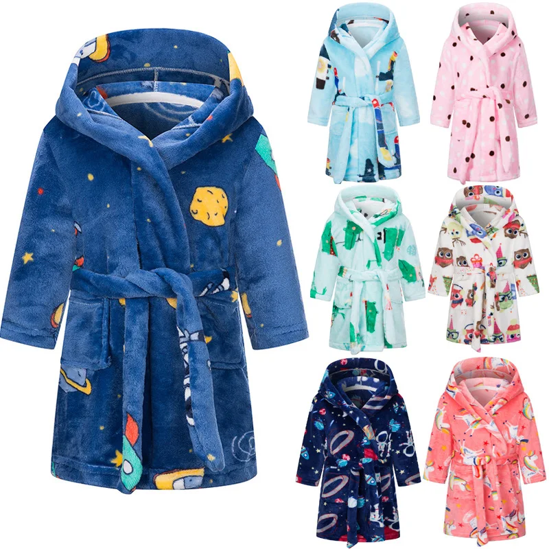 

Soft Girl Sleepwear Robe Autumn Winter Children Flannel Bathrobe for girls Boys Pajamas Comfort Kids Cartoon Homewear 2-12 Year