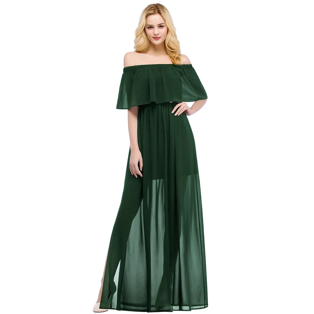 Elegant Off-Shoulder Dark Green Prom Dresses Side Slit Long Skirt Floor Length A-line Evening Party Maxi Gown Robe de Soiree