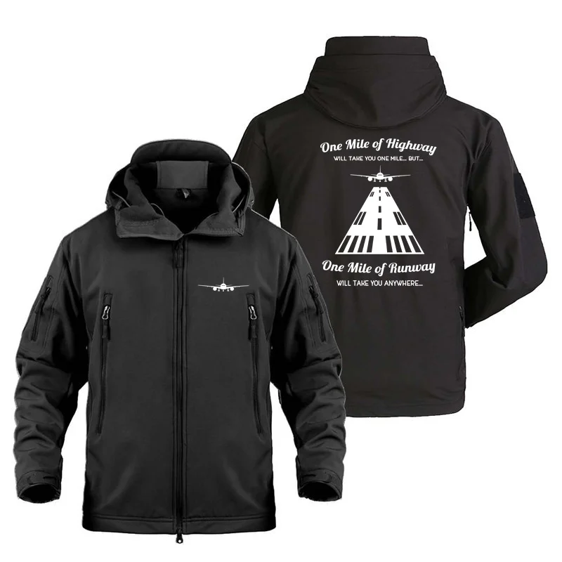 One Mile of Runway Will Take You Anywhere Aviation Pilots Man Coats Fleece Warm Shark Skin SoftShell Jackets for Men