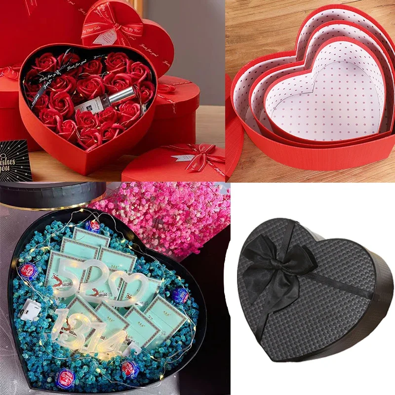 

Paper Gift Flower Box Heart Shape Valentine'S Day Rose Packaging Boxes Flower Arrangements Mother'S Day Paper Gift Boxes 3Pcs