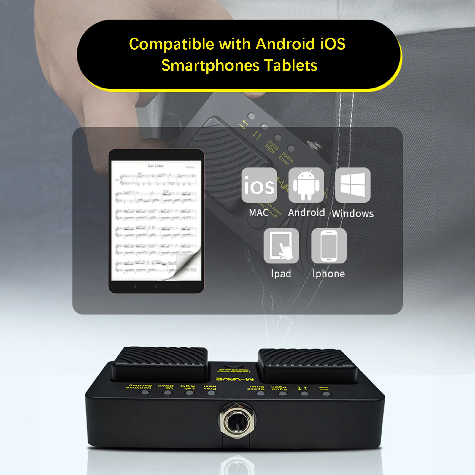 M-VAVE  TURNER PRO Rechargeable Wireless Intelligent MIDI Control Pedal Page Turner Pedal Music Sheet Turner Wireless MIDI