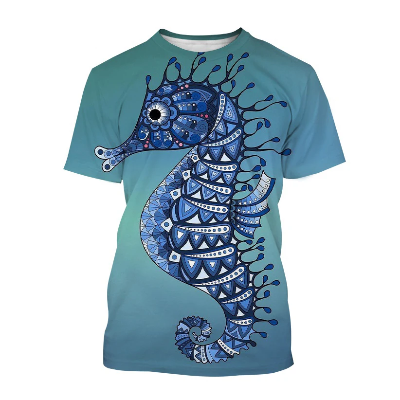 

Summer Fashion Funny Sea horse graphic t shirts Men Casual Interest Printed Tees Trend Personality Round Neck Short Sleeve Tops