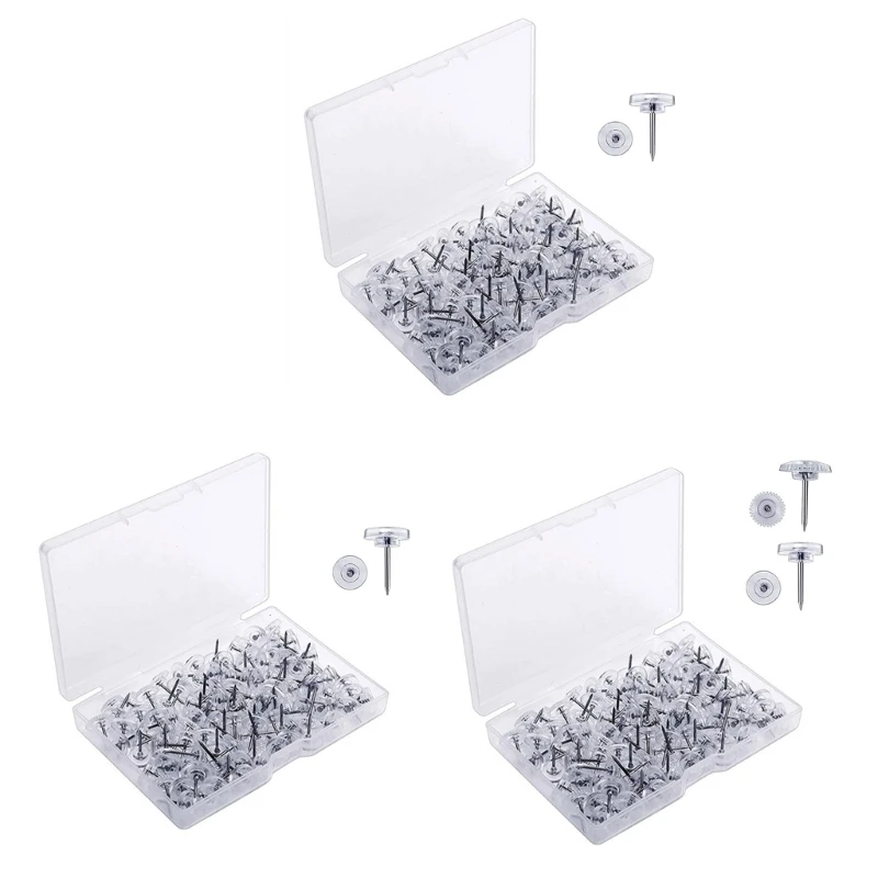 50/100/150PCS Gear-shape Pushpin Map Pin Push Pins for Cork Board, Clear Sewing Pin with Box for Fabric Sewing L41E