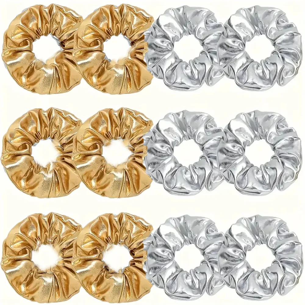 

6Pcs/setNew Laser Hot Stamping Fabric Scrunchies Stylish And Simple Hair Ties in Golden And Silvery Hair Accessory