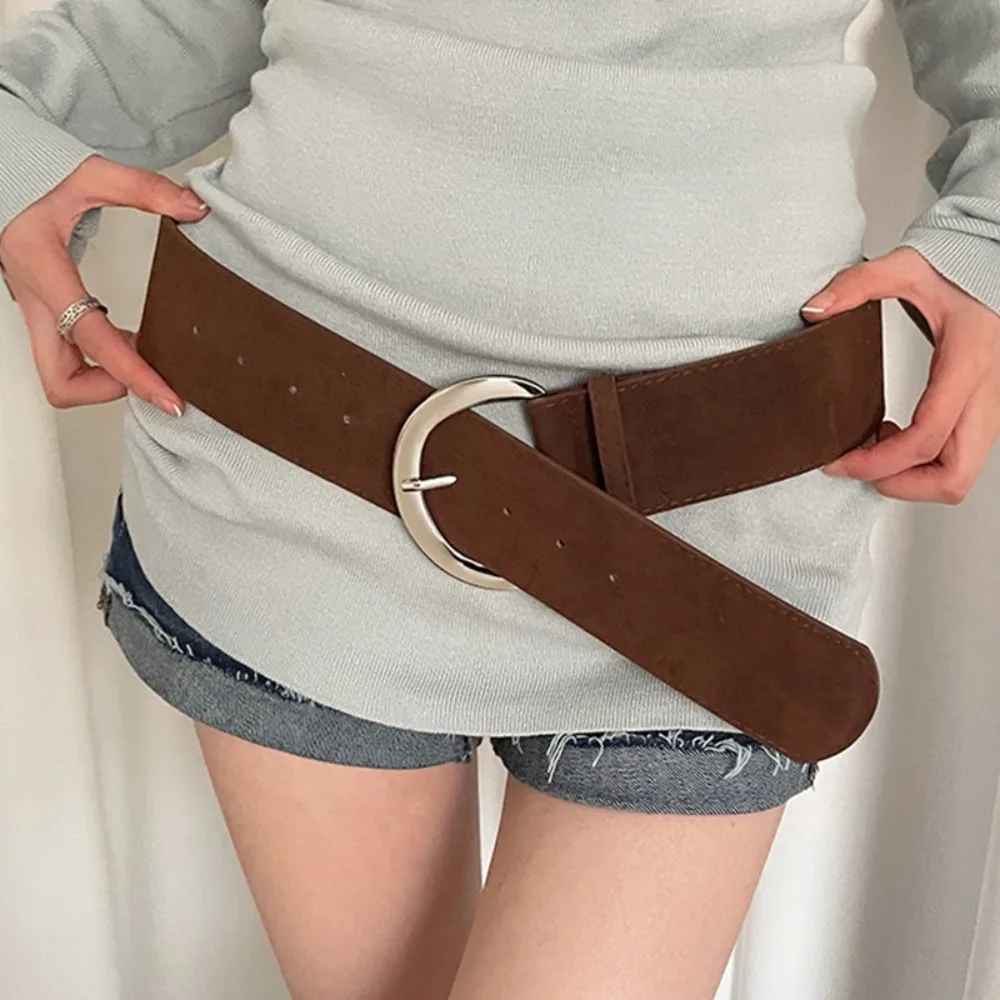 

Fashion Suede Women Wide Belt Metal Buckle Jeans Girdle Leather Waistband Western Cowboy Belt Student