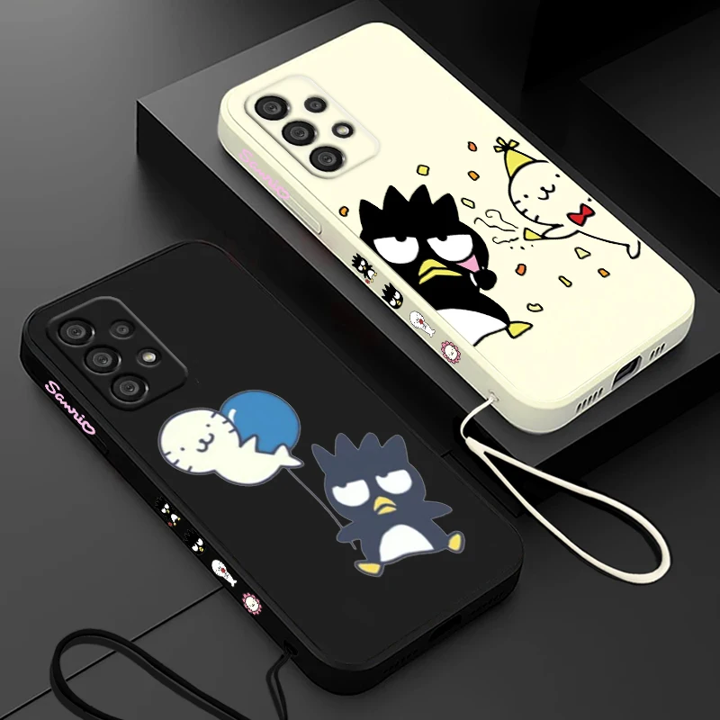 Sanrio Badbadtz-maru Cartoon Phone Case For Samsung A55 A53 A33 A52 A32 A71 A51 A21S A35 A25 5G Liquid Left Rope Funda