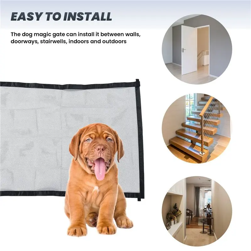 AS94-Pet Safety Guard Mesh Dog Gate,Pet Gate Magic Gate For Dogs,Portable Folding Safety Gates Install Anywhere Wide Safety