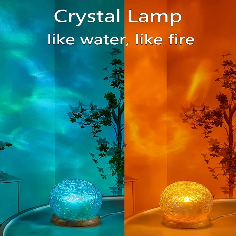 New Water Ripple Projector Night Light Crystal Mood Lamp Bedside Home Bedroom Decoration Aesthetic Christmas Gift Sunset Lights