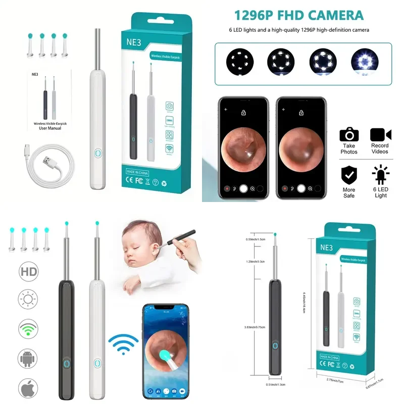NE3 Wireless Visible Earpick Ear Wax Tool , Ear Cleaner With 1080P