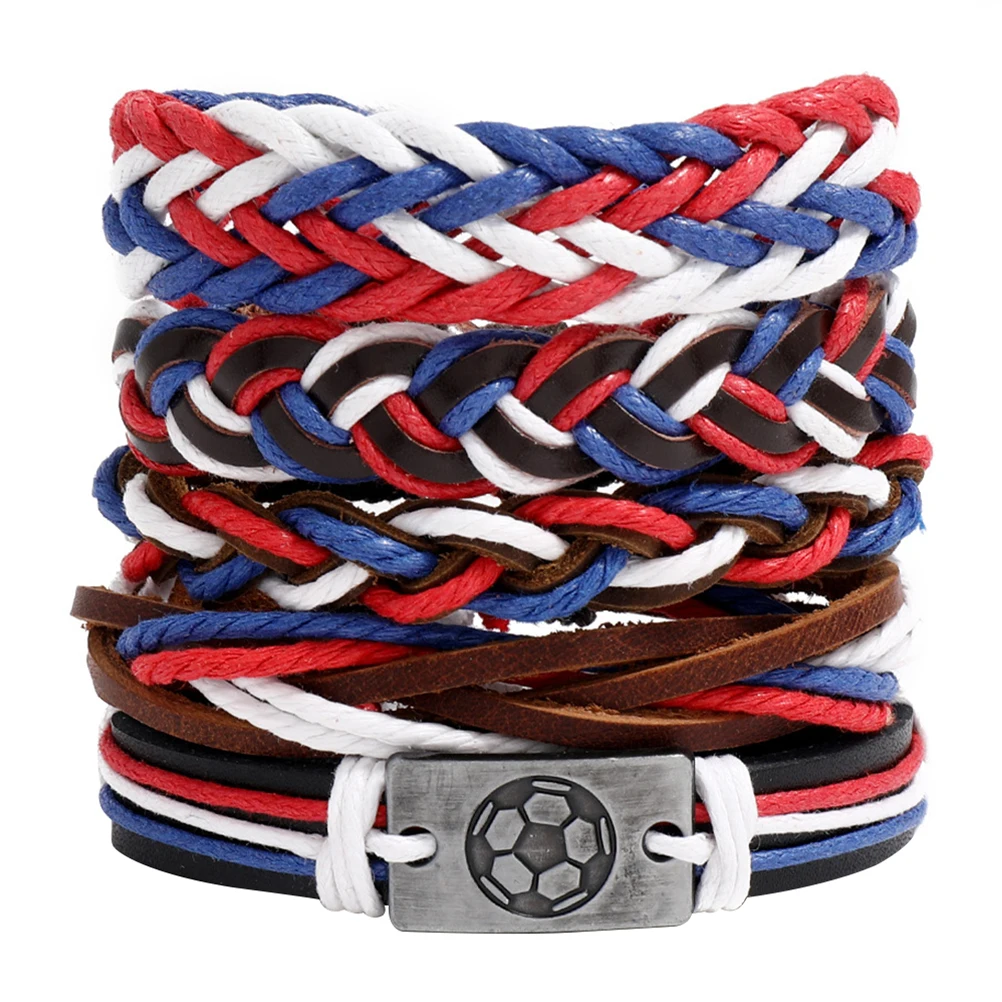 

Woven Flag Bracelet 5 Pcs Soccer Gift Football Bead Adjustable Bracelets Jewelry Charm Braided Accessories