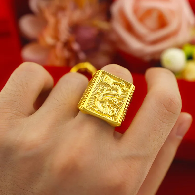 

Big Dragon Ring 9999 24K Real Gold Men's Open-Only Dragon Ring Fashion Domineering Men's Style