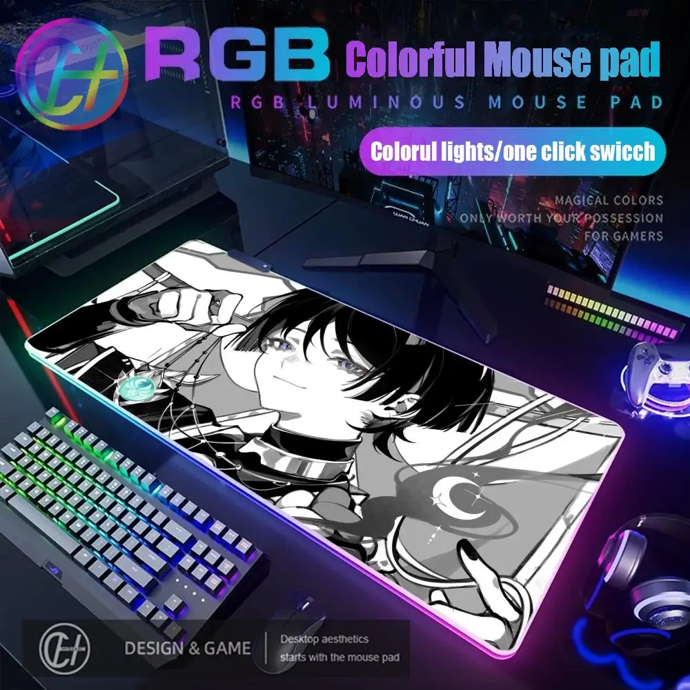

Genshin Impact Настольный коврик Аниме Gaming Cool Durin Flins Коврик для мыши RGB Игровой коврик для мыши HD Gamer Большой светодиодный светильник XXL Коврик для мыши
