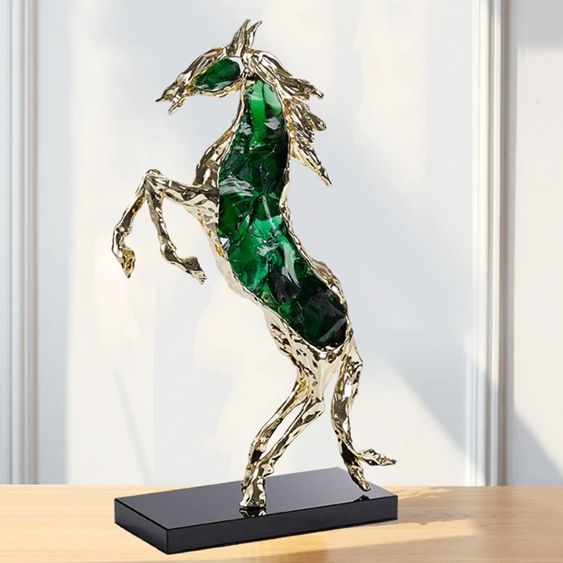 

Хрустальная скульптура лошади, роскошные произведения искусства, украшение для гостиной, скандинавские поделки, статуя модели животного, художественные подарки, домашний декор