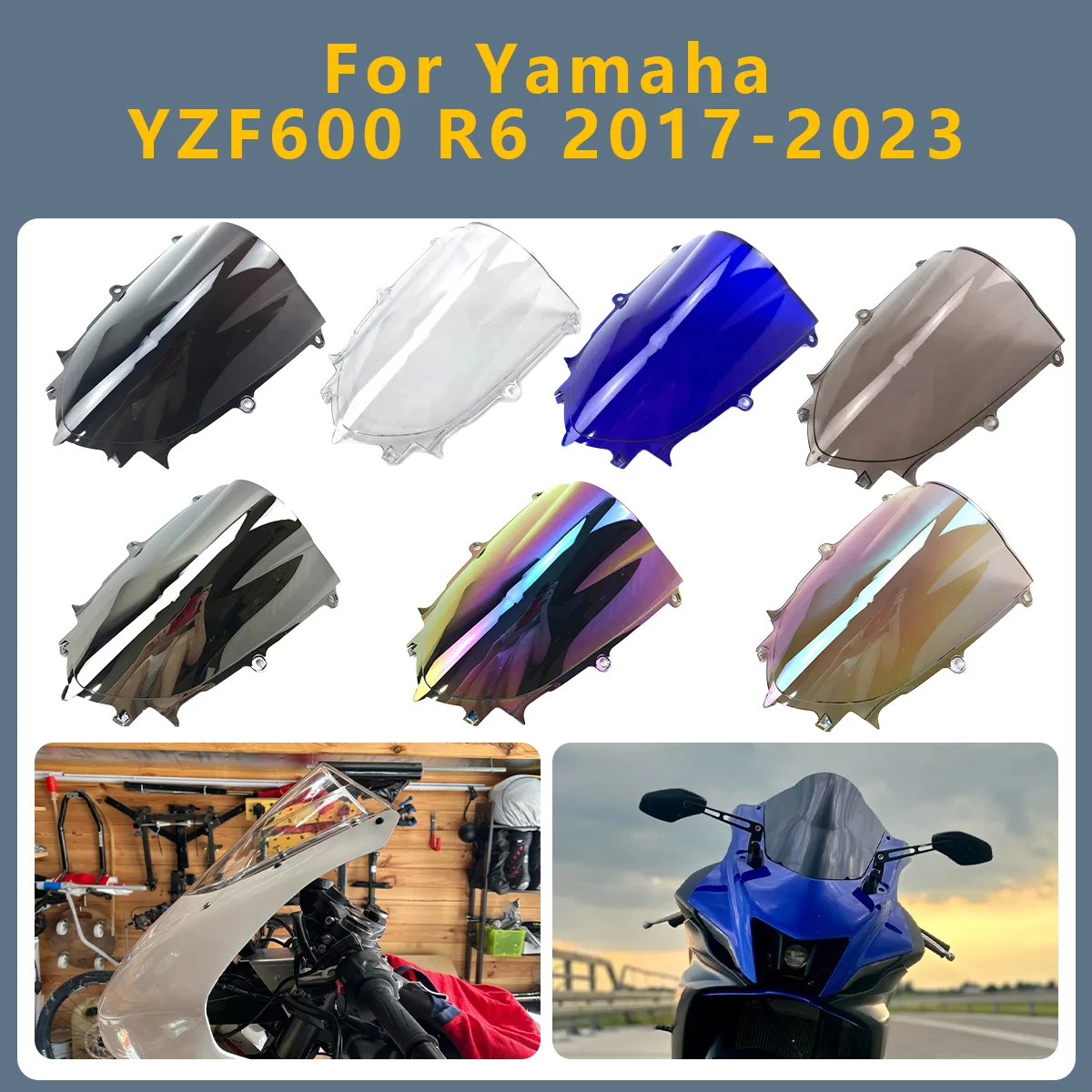 

Motorcycle screen Windshield WindScreen Double Bubble For Yamaha YZF 600 R6 2023 2022 2017-2021 YZF-R6 YZF-600 YZF600 YZFR6