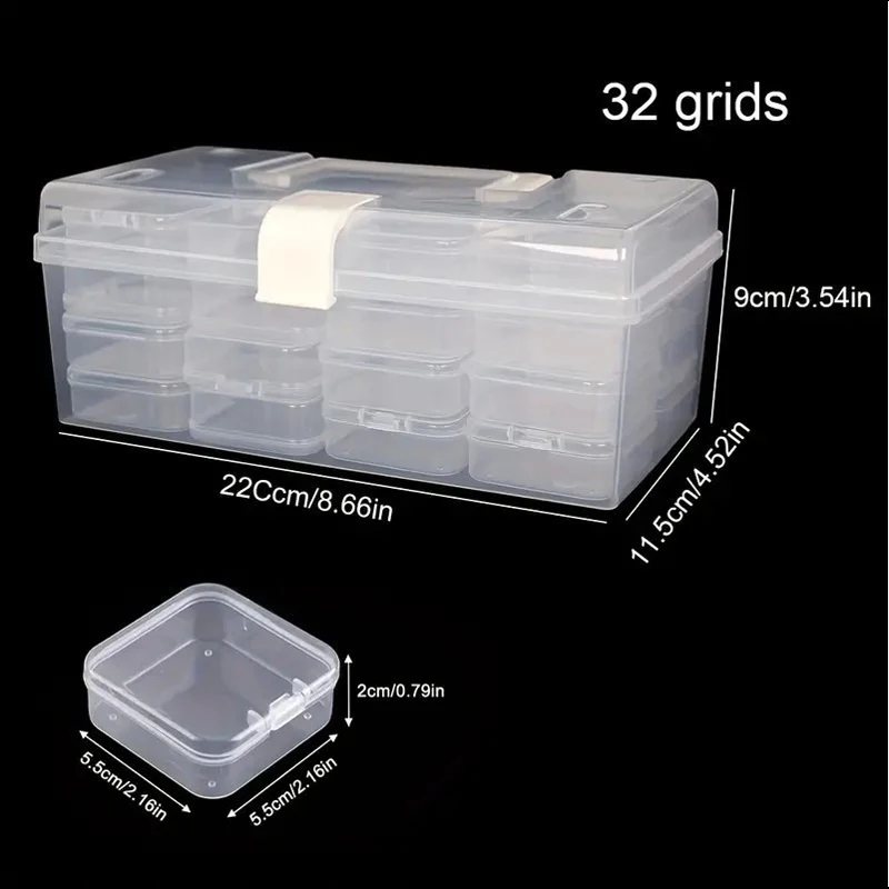 32 Grids Transparent Plastic Storage Box Multifunctional Diamond Painting Nail Art Beads Container Large Capacity Handheld Boxes