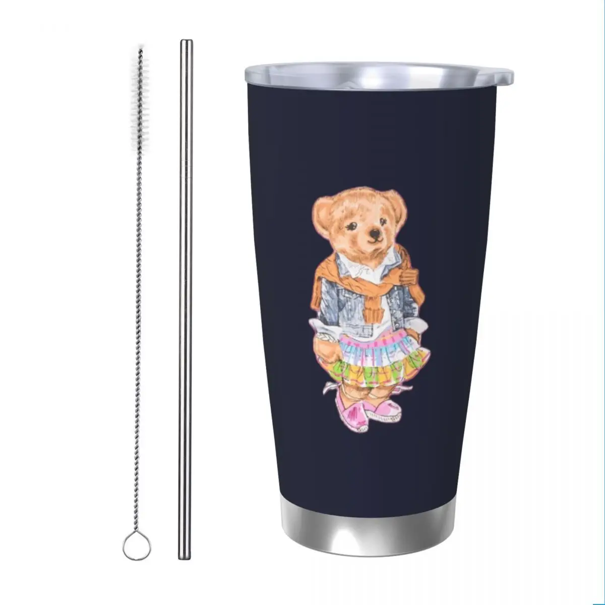 Ralph Bear 20oz Stainless Steel Car Mug Straw Thermal Iced Travel Cup Vacuum Insulated Coffee Hot Cup