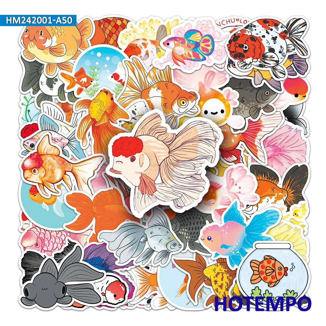 20/30/50枚、鯉の魚のステッカー、色とりどりの華やかな鯉と金魚、かわいい動物たち、電話、ラップトップ、車、バイク用、楽しいステッカーパック