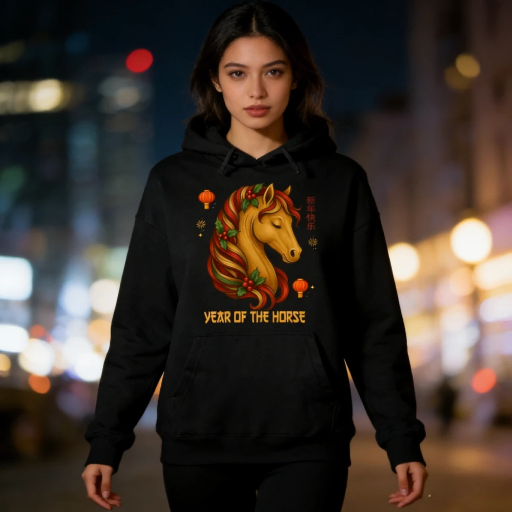 

Милая лошадь, китайский Новый год лошади, 2026, женский пуловер унисекс, толстовка с капюшоном в стиле ретро, толстовка с принтом лошади Y2k, осенне-зимняя одежда
