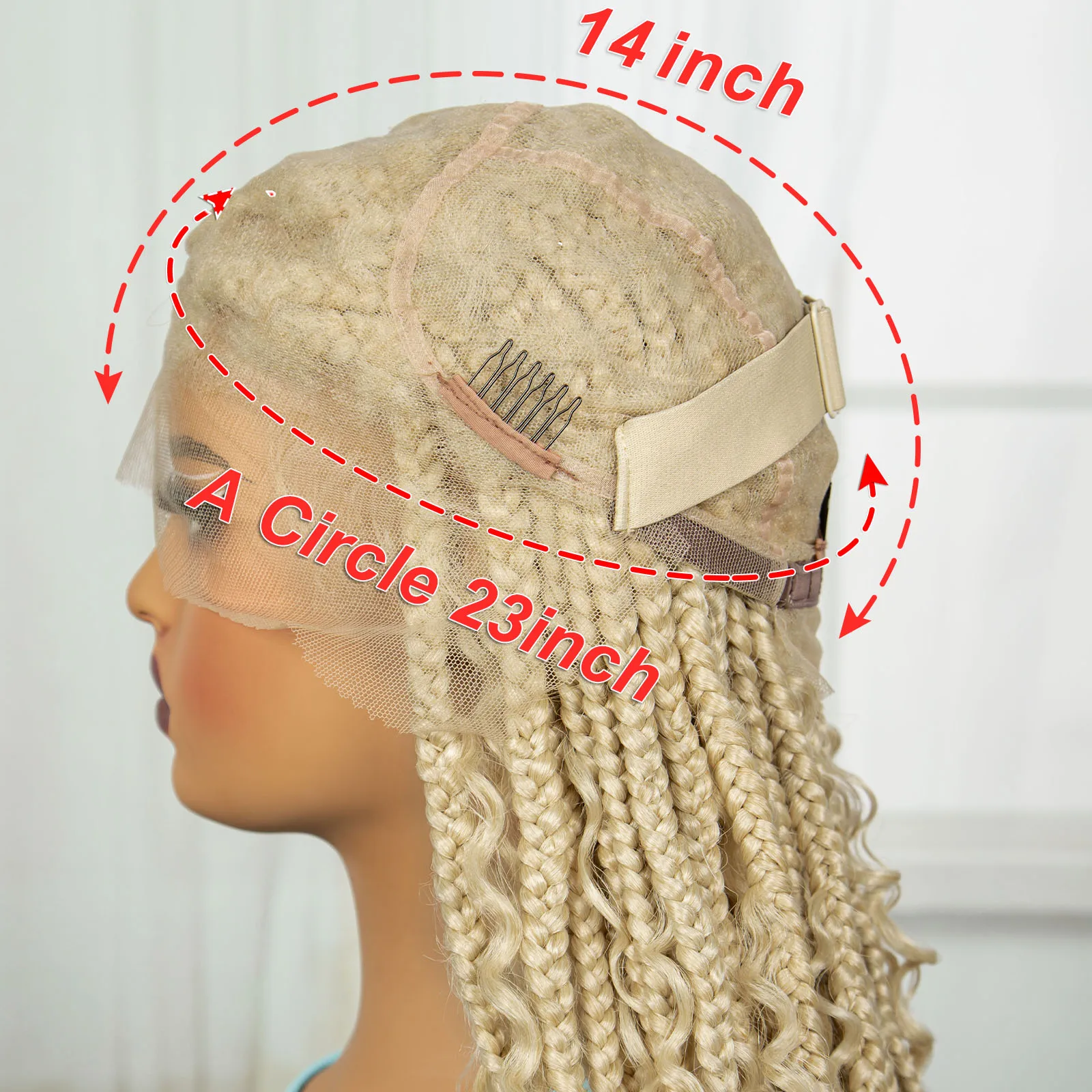 Blond Full Lace Synthetic Braided Wigs Boho Box Braid Wig 36 Inch Braid Wig Knotless Braided Lace Wig with Curly Ends for Woman