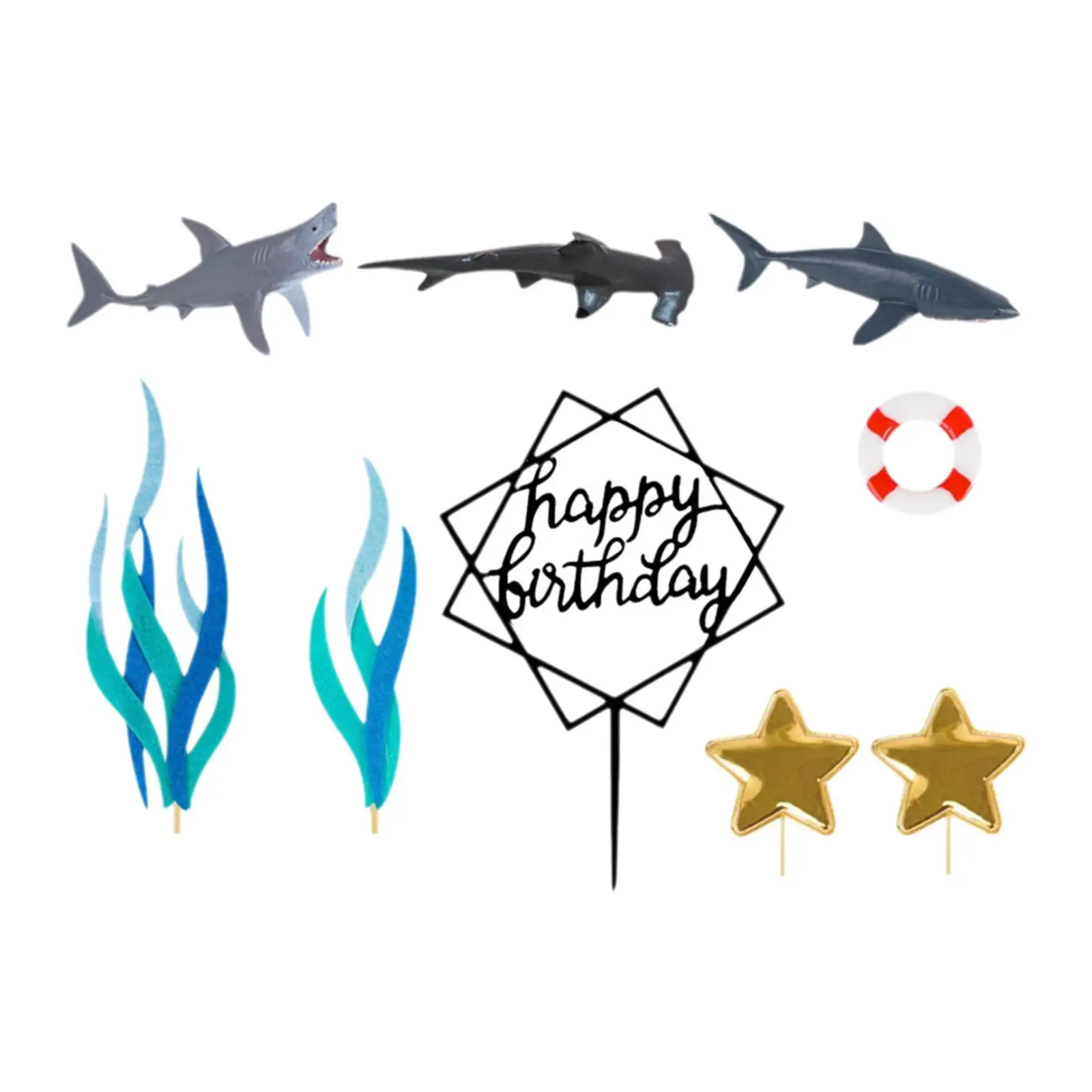 

9x Shark Cake Toppers Artificial for Baking Decoration Celebrations Festival